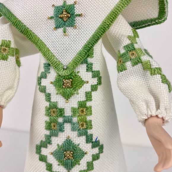 Vintage handmade angel decorative doll with hand embroidered gown, holiday decor - Picture 5 of 9